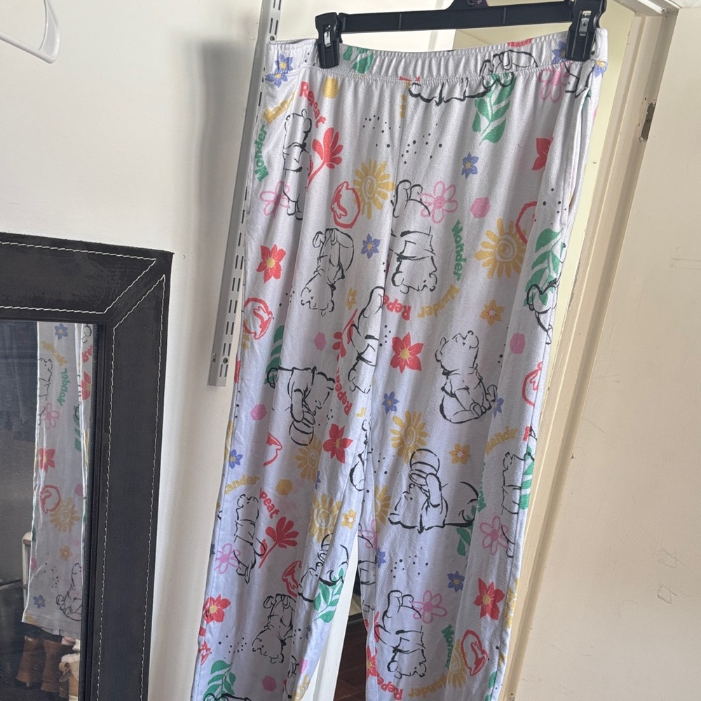 Disney Women's White Pajama Pants with Colorful Character and Floral Print